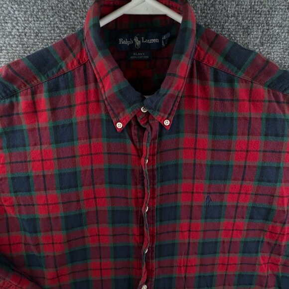Ralph Lauren Cotton Flannel Button Up Shirt Long Sleeve Plaid Red Green Blake L - Picture 1 of 11